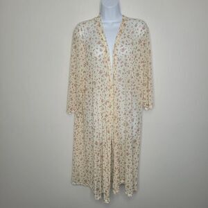 Double Take cream pink ditsy floral semi sheer open front cardigan cover up 1x